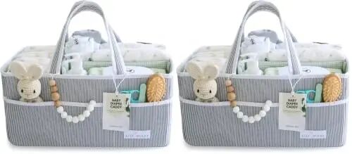 Lily Miles Baby Diaper Caddy Organizer - Large Tote Bag for Newborn essentials Boy or Girl - Baby Shower Basket - Nursery Must Haves - Registry Favorites - Newborn Caddie Car Organizer (Pack of 2) - Lily