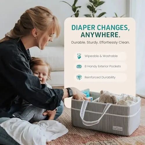 Lily Miles Baby Diaper Caddy Organizer - Large Tote Bag for Newborn essentials Boy or Girl - Baby Shower Basket - Nursery Must Haves - Registry Favorites - Newborn Caddie Car Organizer (Pack of 2) - Lily (1)