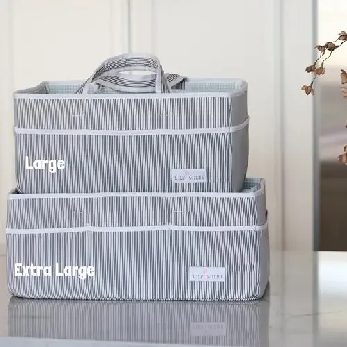 Lily Miles Baby Diaper Caddy - Organizer Tote Bag for Baby Girl Essentials - Baby Shower Basket - Nursery Must Haves - Registry Favorites - Newborn Caddie Car Travel - Gray/Blush, Extra Large - 5