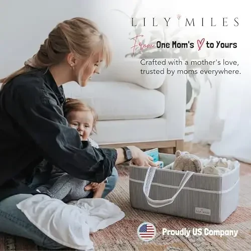 Lily Miles Baby Diaper Caddy - Organizer Tote Bag for Baby Girl Essentials - Baby Shower Basket - Nursery Must Haves - Registry Favorites - Newborn Caddie Car Travel - Gray/Blush, Extra Large - 6