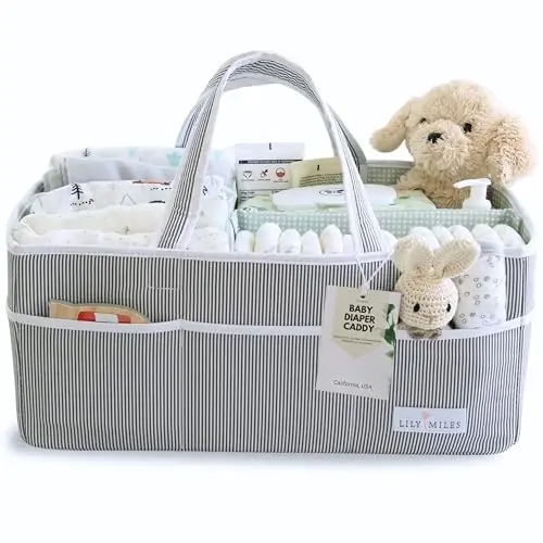 Lily Miles Baby Diaper Caddy - Organizer Tote for Infant Boy or Girl - Baby Shower Basket - Nursery Must Haves - Registry Favorites - Newborn Caddie Car Travel - Gray/Mint, Extra Large - LILY
