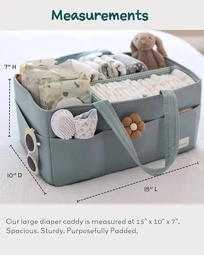 Lily Miles Baby Diaper Caddy Organizer, Wipeable Diaper Organizer Basket with 8 Pockets for Newborn Essentials, Nursery Tote Bag for Changing Table & Car Organization (Willow Green, Large) - 5