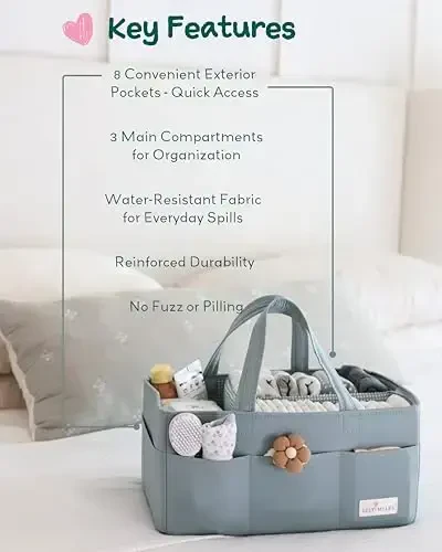 Lily Miles Baby Diaper Caddy Organizer, Wipeable Diaper Organizer Basket with 8 Pockets for Newborn Essentials, Nursery Tote Bag for Changing Table & Car Organization (Willow Green, Large) - 4