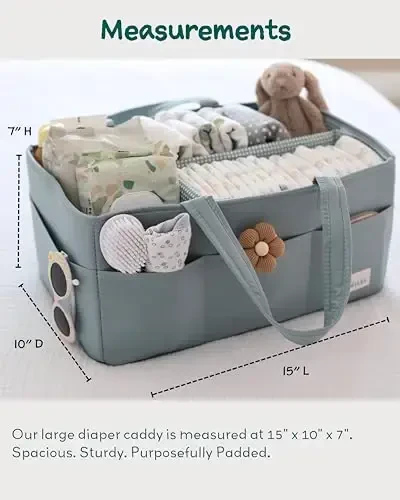 Lily Miles Baby Diaper Caddy Organizer, Wipeable Diaper Organizer Basket with 8 Pockets for Newborn Essentials, Nursery Tote Bag for Changing Table & Car Organization (Willow Green, Large) - 5