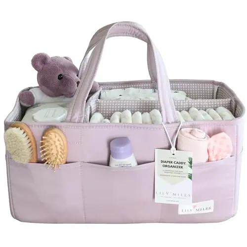 Lily Miles Baby Diaper Caddy Organizer, Yangi tug'ilgan chaqaloq uchun 8 ta cho'ntagi bo'lgan, silinadigan taglik tashkilotchisi savati, chaqaloqni dush sovg'alari, almashtirish stoli yoki mashina uchun bolalar xonasi sumkasi (Rosy Lilac, Large) - LILY
