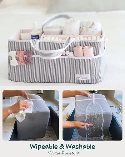 Lily Miles Baby Diaper Caddy Organizer, Girl Nursery Storage Basket with 8 Pockets, Baby Organizer and Storage, Easy-to-Clean Fabric, Large, Pink Blush - 3