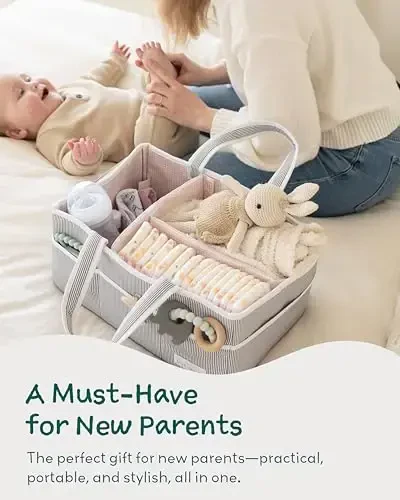 Lily Miles Baby Diaper Caddy Organizer, Girl Nursery Storage Basket with 8 Pockets, Baby Organizer and Storage, Easy-to-Clean Fabric, Large, Pink Blush - 5