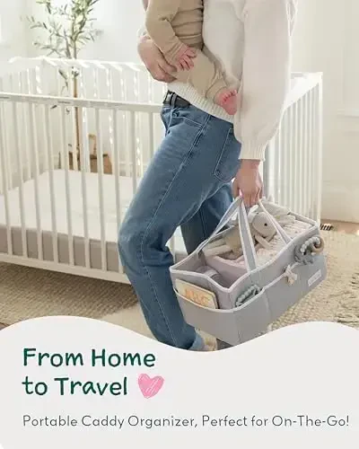 Lily Miles Baby Diaper Caddy Organizer, Girl Nursery Storage Basket with 8 Pockets, Baby Organizer and Storage, Easy-to-Clean Fabric, Large, Pink Blush - 6