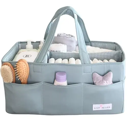 Lily Miles Baby Diaper Caddy Organizer, Wipeable Diaper Organizer Basket with 8 Pockets for Newborn Essentials, Nursery Tote Bag for Changing Table & Car Organization (Willow Green, Large) - 1