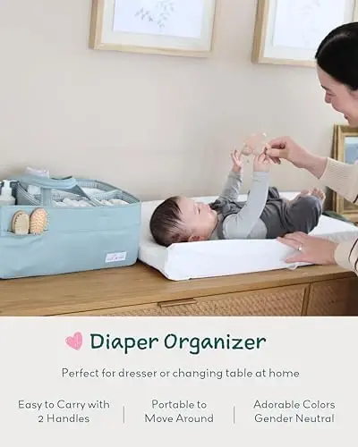 Lily Miles Baby Diaper Caddy Organizer, Wipeable Diaper Organizer Basket with 8 Pockets for Newborn Essentials, Nursery Tote Bag for Changing Table & Car Organization (Willow Green, Large) - 3