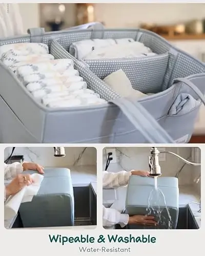 Lily Miles Diaper Caddy Organizer with 8 Pockets, Wipeable Baby Caddy Basket for Diapers and Wipes, Baby Registry Favorites, Nursery Tote Bag for Changing Table or Car (Heather Grey, Large) - 3