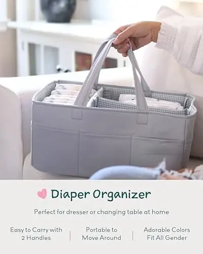 Lily Miles Diaper Caddy Organizer with 8 Pockets, Wipeable Baby Caddy Basket for Diapers and Wipes, Baby Registry Favorites, Nursery Tote Bag for Changing Table or Car (Heather Grey, Large) - 6