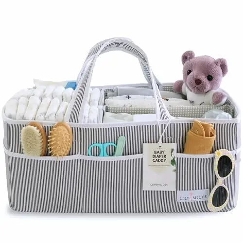 Lily Miles Baby Diaper Caddy - Organizer Tote Bag for Infant Boy or Girl - Baby Shower Basket - Nursery Must Haves - Registry Favorites - Newborn Caddie Car - Gray/Gray, Extra Large - 1