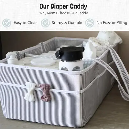 Lily Miles Baby Diaper Caddy - Organizer Tote Bag for Infant Boy or Girl - Baby Shower Basket - Nursery Must Haves - Registry Favorites - Newborn Caddie Car - Gray/Gray, Extra Large - 2