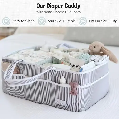 Lily Miles Baby Diaper Caddy - Organizer Tote for Infant Boy or Girl - Baby Shower Basket - Nursery Must Haves - Registry Favorites - Newborn Caddie Car Travel - Gray/Mint, Extra Large - 2