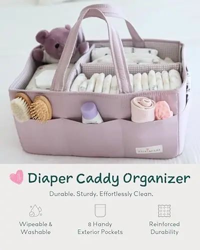 Lily Miles Baby Diaper Caddy Organizer, Wipeable Diaper Organizer Basket with 8 Pockets for Newborn Essentials, Baby Shower Gifts, Nursery Tote Bag for Changing Table or Car (Rosy Lilac, Large) - 2