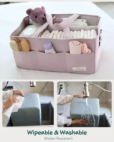 Lily Miles Baby Diaper Caddy Organizer, Wipeable Diaper Organizer Basket with 8 Pockets for Newborn Essentials, Baby Shower Gifts, Nursery Tote Bag for Changing Table or Car (Rosy Lilac, Large) - 4