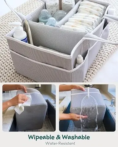 Lily Miles Baby Diaper Caddy Organizer, Baby Shower Basket for Newborn Boys or Girls, Nursery Must Haves for New Mom, Registry Favorites, Large Storage Tote for Changing Table or Car, Gray - 3
