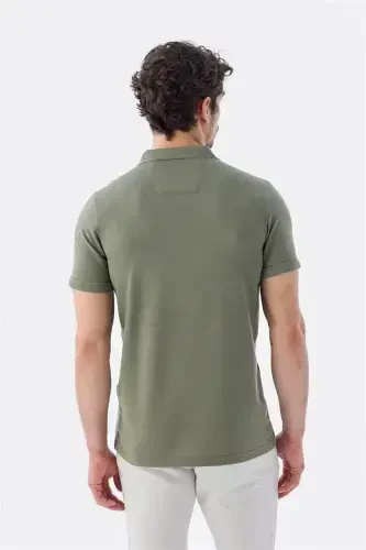 Lime Green Zippered Slim Fit Polo T-Shirt - 4