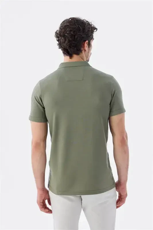 Lime Green Zippered Slim Fit Polo T-Shirt - 4