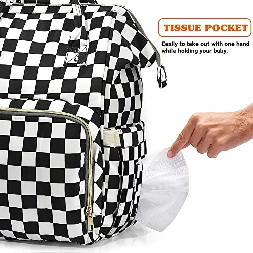 LIMHOO 3 in 1 Diaper Bag Backpack, Multifunction Large Baby Bags with Changing Pad & Stroller Straps, Waterproof Nappy Bag for Mom Baby Care (Checkered) - 4
