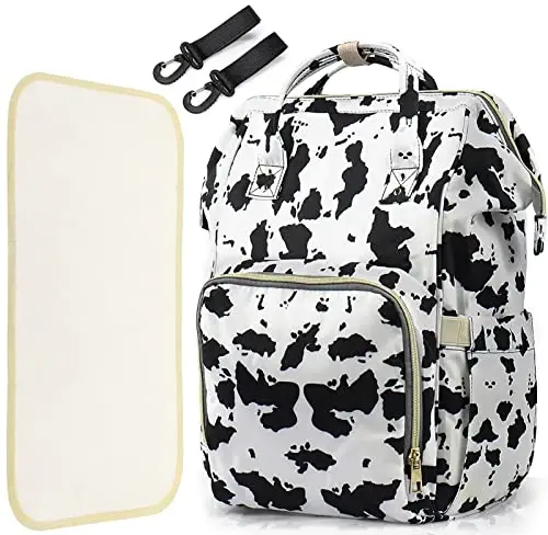 LIMHOO 3 in 1 Diaper Bag Backpack, Multifunction Large Baby Bags with Changing Pad & Stroller Straps, Waterproof Nappy Bag for Mom Baby Care (Cow Print) 