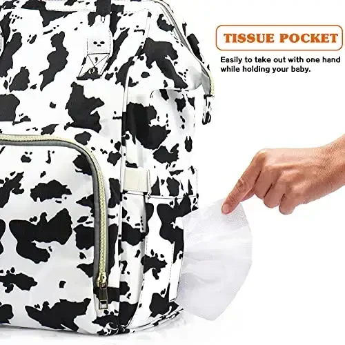 LIMHOO 3 in 1 Diaper Bag Backpack, Multifunction Large Baby Bags with Changing Pad & Stroller Straps, Waterproof Nappy Bag for Mom Baby Care (Cow Print) - 4