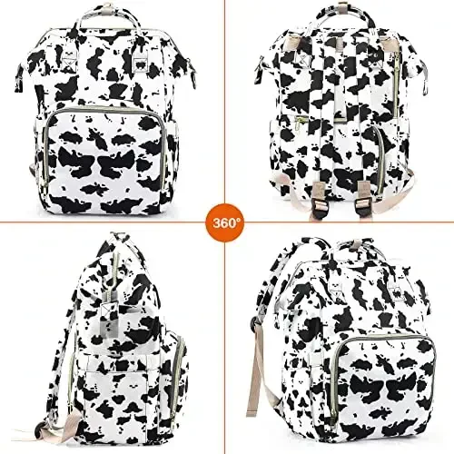 LIMHOO 3 in 1 Diaper Bag Backpack, Multifunction Large Baby Bags with Changing Pad & Stroller Straps, Waterproof Nappy Bag for Mom Baby Care (Cow Print) - 6