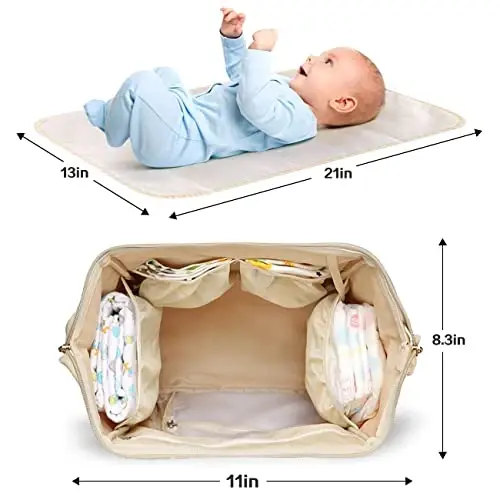LIMHOO 3 in 1 Diaper Bag Backpack, Multifunction Large Baby Bags with Changing Pad & Stroller Straps, Waterproof Nappy Bag for Mom Baby Care (Checkered Sunflower) - 6