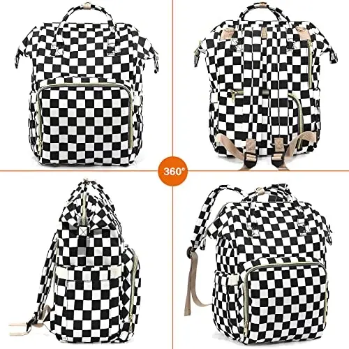 LIMHOO 3 in 1 Diaper Bag Backpack, Multifunction Large Baby Bags with Changing Pad & Stroller Straps, Waterproof Nappy Bag for Mom Baby Care (Checkered) - 7