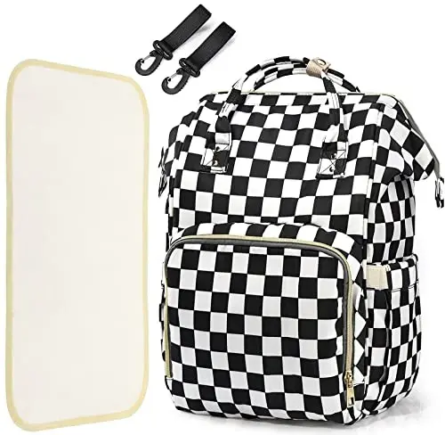 LIMHOO 3 in 1 Diaper Bag Backpack, Multifunction Large Baby Bags with Changing Pad & Stroller Straps, Waterproof Nappy Bag for Mom Baby Care (Checkered) - LIMHOO