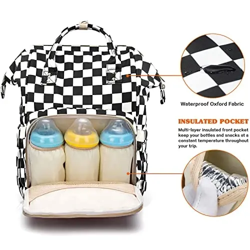 LIMHOO 3 in 1 Diaper Bag Backpack, Multifunction Large Baby Bags with Changing Pad & Stroller Straps, Waterproof Nappy Bag for Mom Baby Care (Checkered) - 2