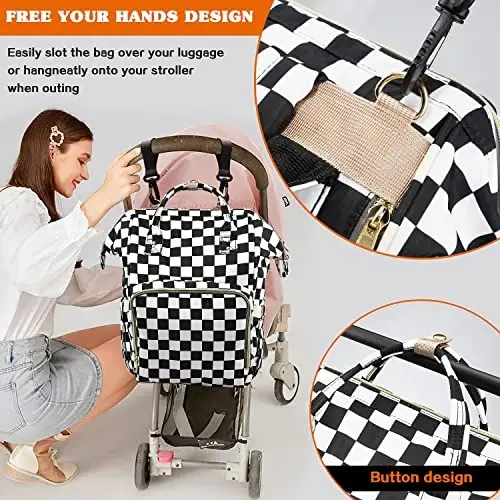 LIMHOO 3 in 1 Diaper Bag Backpack, Multifunction Large Baby Bags with Changing Pad & Stroller Straps, Waterproof Nappy Bag for Mom Baby Care (Checkered) - 5