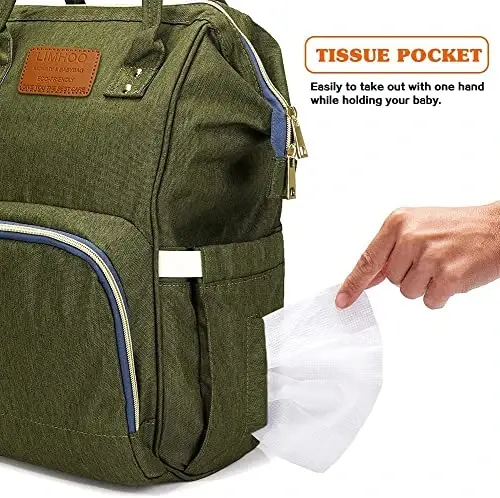 LIMHOO Diaper Bag Backpack for Men Dad, Waterproof Large Canvas Camo Nappy Bags, Baby Care Bag (Army Green) - 5