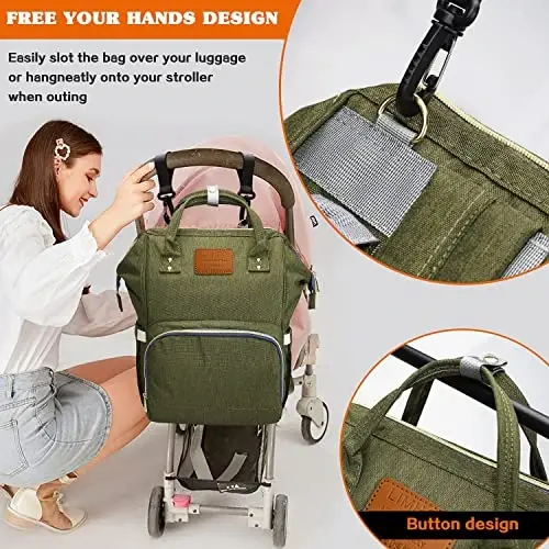 LIMHOO Diaper Bag Backpack for Men Dad, Waterproof Large Canvas Camo Nappy Bags, Baby Care Bag (Army Green) - 6