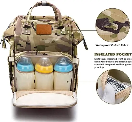 LIMHOO Diaper Bag Backpack for Men Dad, Waterproof Large Canvas Camo Nappy Bags, Baby Care Bag (Camo) - 2
