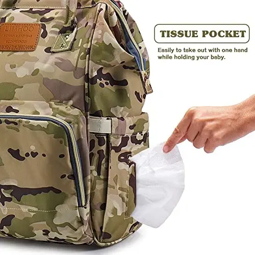 LIMHOO Diaper Bag Backpack for Men Dad, Waterproof Large Canvas Camo Nappy Bags, Baby Care Bag (Camo) - 5