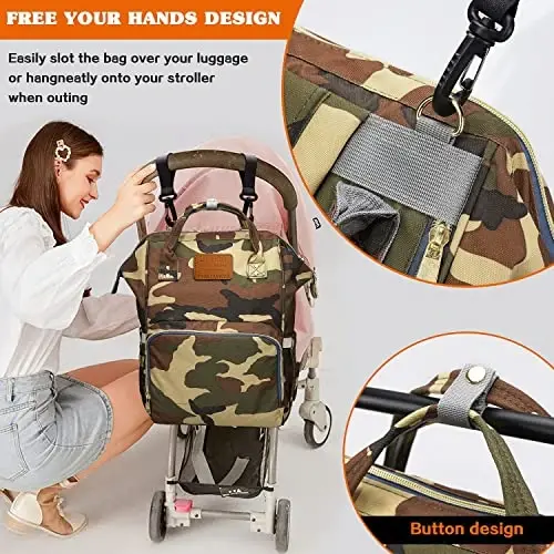 Limhoo Diaper Bag Backpack for Men Dad, Waterproof Large Canvas Camo Nappy Bags, Baby Care Bag (Jungle Camouflage) - 7