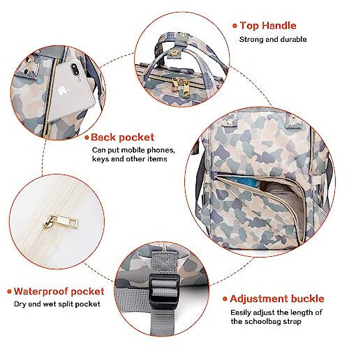 LIMHOO Diaper Bag Backpack for Men Dad, Waterproof Large Canvas Camo Nappy Bags, Baby Care Bag (Light Camo) - 3