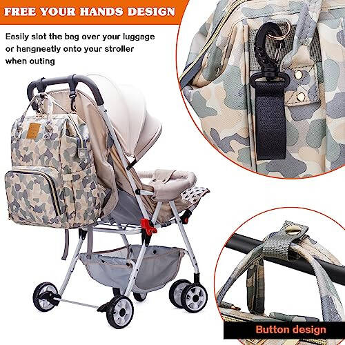 LIMHOO Diaper Bag Backpack for Men Dad, Waterproof Large Canvas Camo Nappy Bags, Baby Care Bag (Light Camo) - 6