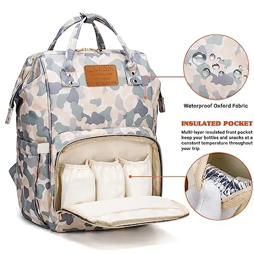 LIMHOO Diaper Bag Backpack for Men Dad, Waterproof Large Canvas Camo Nappy Bags, Baby Care Bag (Light Camo) - LIMHOO (1)