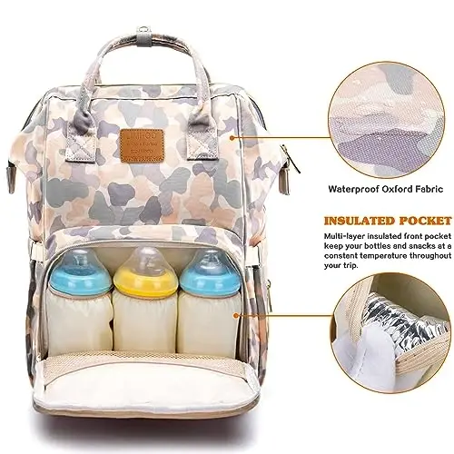 LIMHOO Diaper Bag Backpack for Men Dad, Waterproof Large Canvas Camo Nappy Bags, Baby Care Bag (New Camouflage) - 2