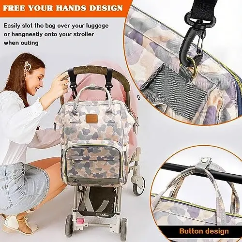 LIMHOO Diaper Bag Backpack for Men Dad, Waterproof Large Canvas Camo Nappy Bags, Baby Care Bag (New Camouflage) - 6