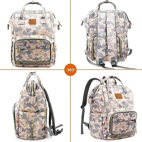 LIMHOO Diaper Bag Backpack for Men Dad, Waterproof Large Canvas Camo Nappy Bags, Baby Care Bag (New Camouflage) - 7