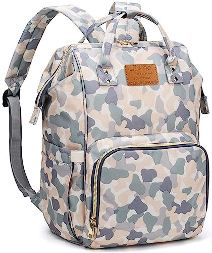 LIMHOO Erkaklar uchun Diaper Bag Backpack, Suv o'tkazmaydigan Katta Kanvas Camo Nappy Bags, Baby Care Bag (Yengil Camo) - 1