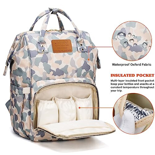 LIMHOO Erkaklar uchun Diaper Bag Backpack, Suv o'tkazmaydigan Katta Kanvas Camo Nappy Bags, Baby Care Bag (Yengil Camo) - 2