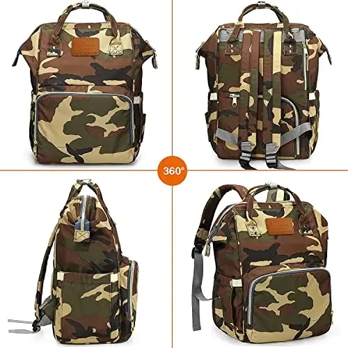 LIMHOO Diaper Bag Backpack for Men Dad, Waterproof Large Canvas Camo Nappy Bags, Baby Care Bag (Jungle Camouflage) - 6