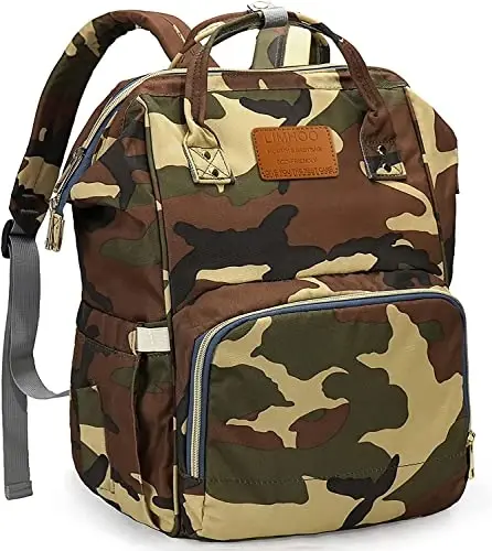 LIMHOO Diaper Bag Backpack for Men Dad, Waterproof Large Canvas Camo Nappy Bags, Baby Care Bag (Jungle Camouflage) 
