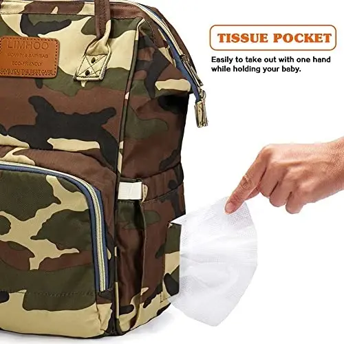 LIMHOO Diaper Bag Backpack for Men Dad, Waterproof Large Canvas Camo Nappy Bags, Baby Care Bag (Jungle Camouflage) - 5