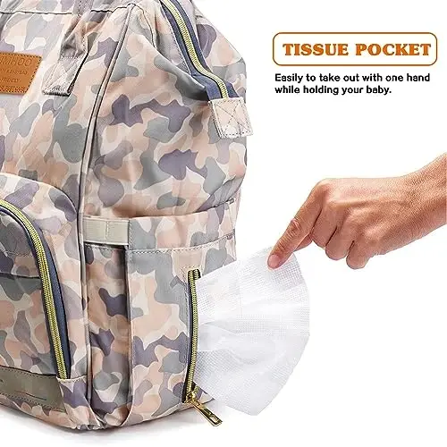 LIMHOO Diaper Bag Backpack for Men Dad, Waterproof Large Canvas Camo Nappy Bags, Baby Care Bag (New Camouflage) - 5